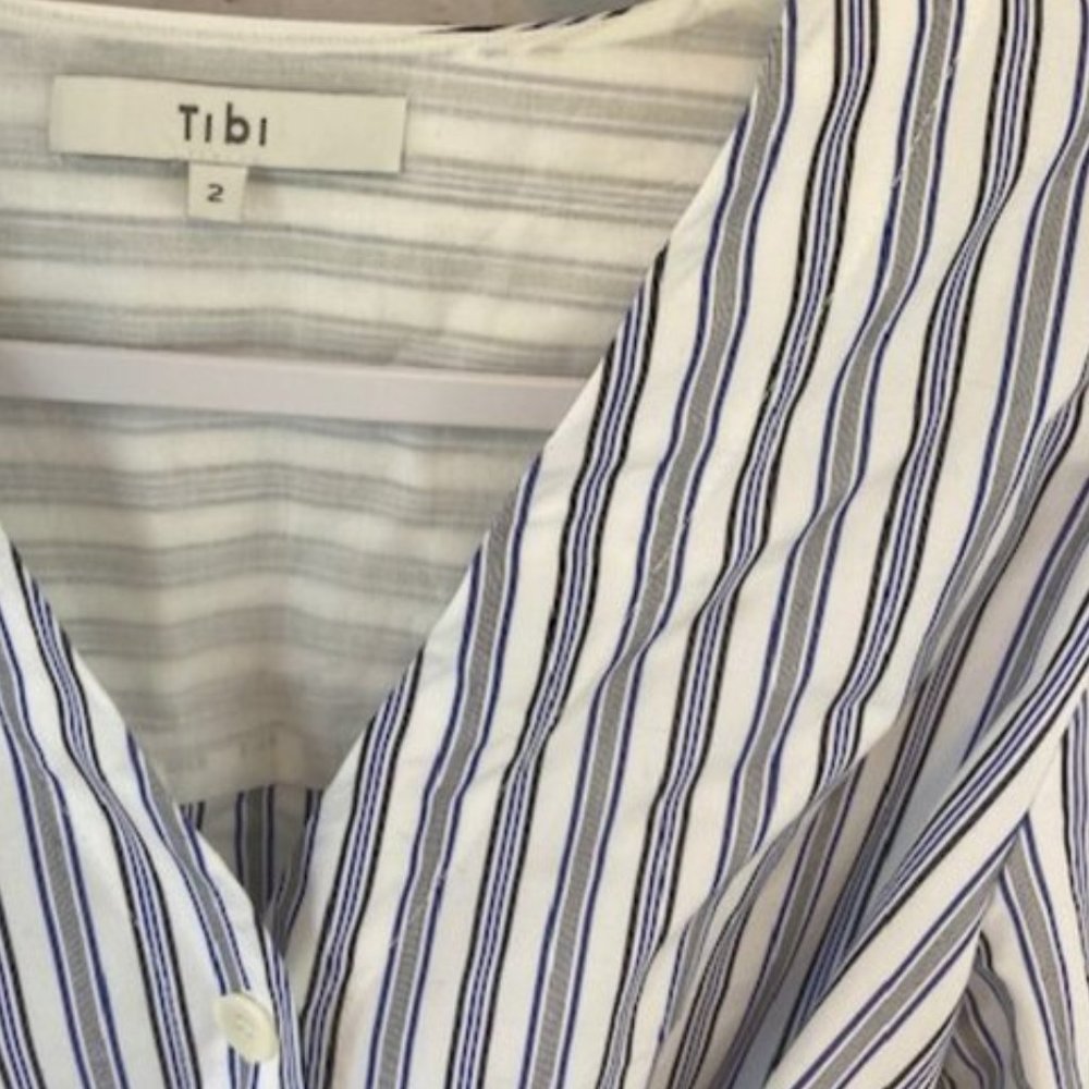 Tibi Liam Striped tie front button down blouse - Picture 6 of 13